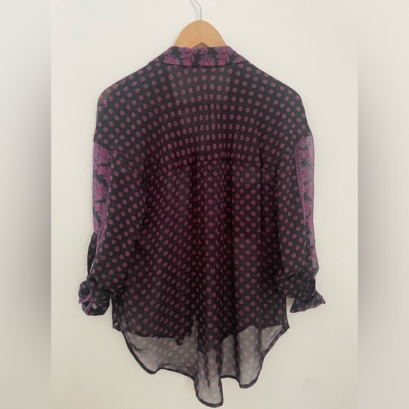 Free People Botton Down Blue/ Purple Flower Print Relaxed Blouse Sz XS-S - Picture 2 of 6